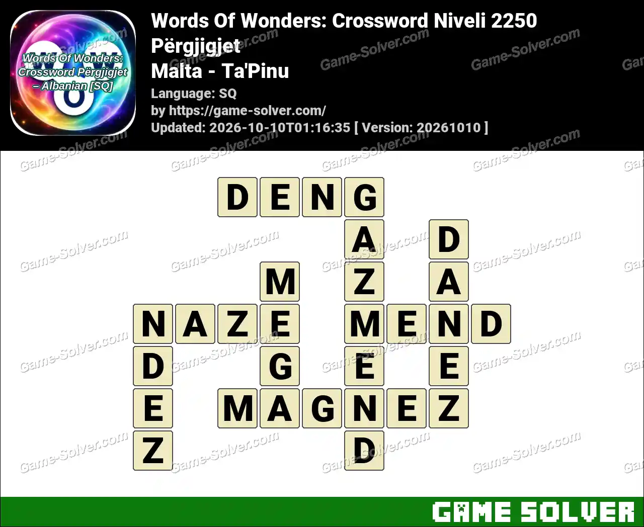 Words Of Wonders: Crossword Niveli 2250 Përgjigjet – Malta – Ta’Pinu